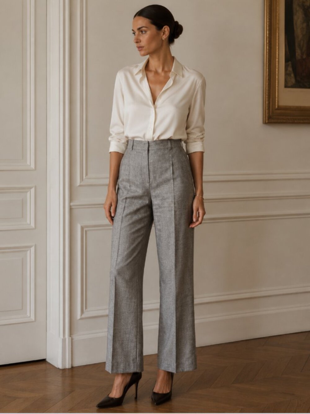 LINDA ALLARD ELLEN TRACY 90s Wide Leg Trousers Silk Linen Professional Chic 4